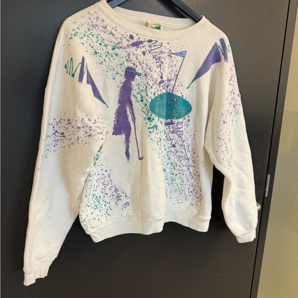 WAVES M EVC Vintage puffy paint golfing Women's Sweatshirt - White and Purple - Picture 14 of 14